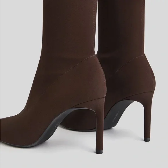 Bershka mid heeled sock ankle boot in dark brown - Picture 3 of 4